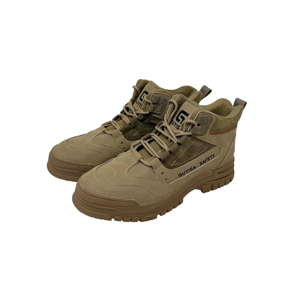 GUYISA Safety Tan Work Hiking Boots Mid Top Steel Toe GB21148-2020 Men's Sz 44